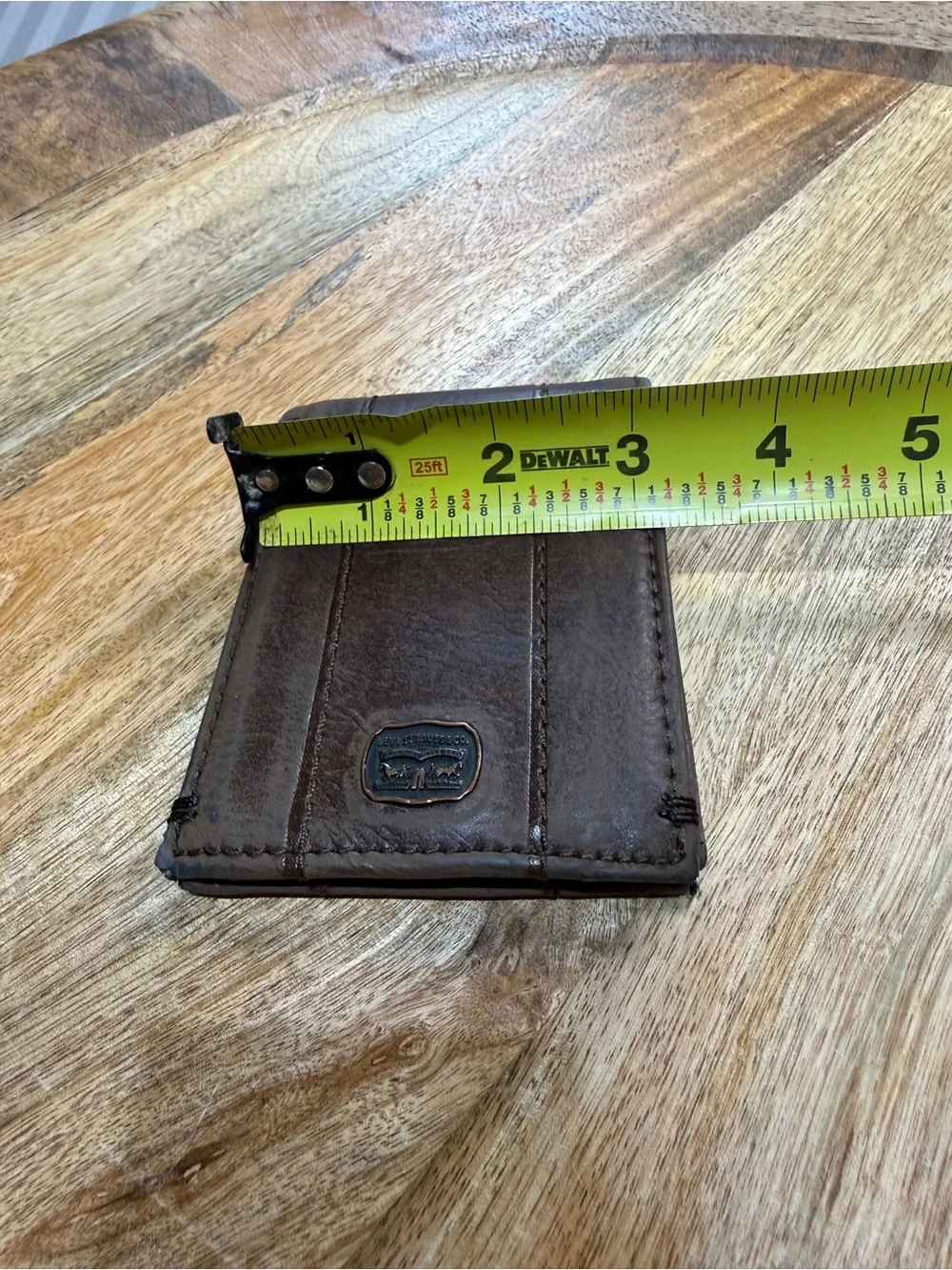 Distressed Levi’s Men’s Brown Bifold Wallet Plaid Interior